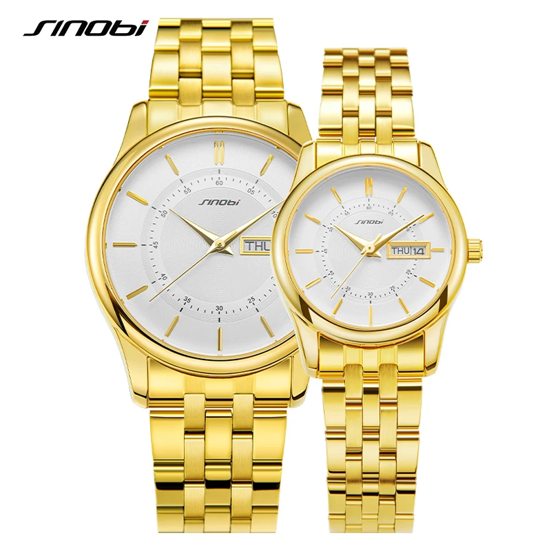 Mens Watches Sinobi Gift Luxury Couple Waterproof Golden Lovers Reloj for Valentines-Day
