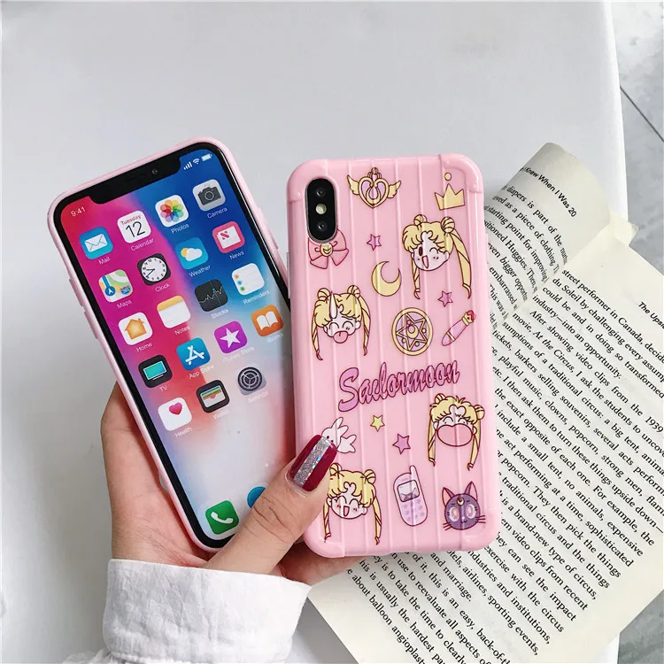 Розовый японский аниме каваи Сейлор Мун чехол для телефона для iPhone 6 6 Puls 6S 7 8 Puls X Чехол s TPU мягкая задняя крышка Coque