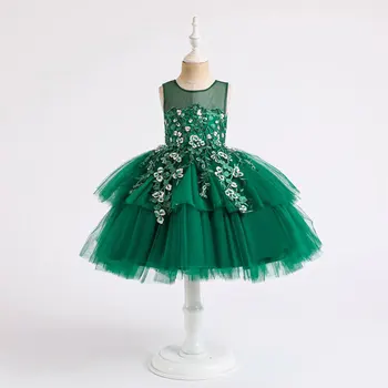 

Mesh Wedding High Quality Embroidery Princess Formal Tutu Girl Christmas Girl Clothing Party Dress
