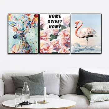

3 Pieces Scandinavian Canvas Painting & Calligraphy Elk Ostrich Posters and Prints Wall Art Pictures for Living Room Decoration