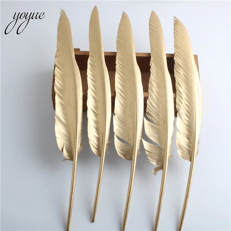 YOYUE 10 шт./партия, золотые гусиные перья, пух 12-14 дюймов/30-35 см, перья для рукоделия, Одежда DIY, свадебные украшения