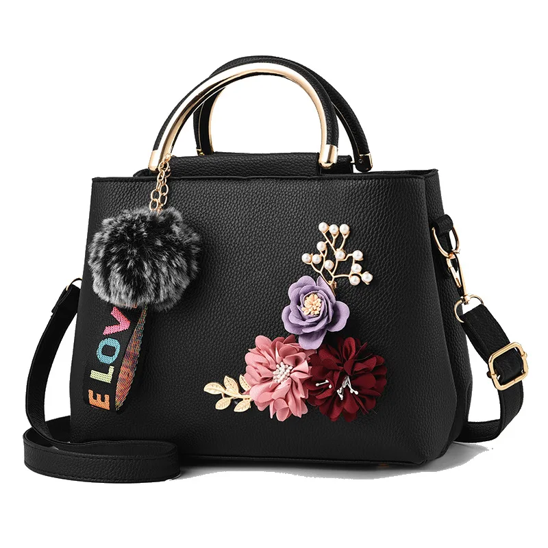 

2020 New Ladies Bag PU Solid Color Fashion Ms. Artificial Flower Shoulder Messenger Bag Trend Wild Handbag