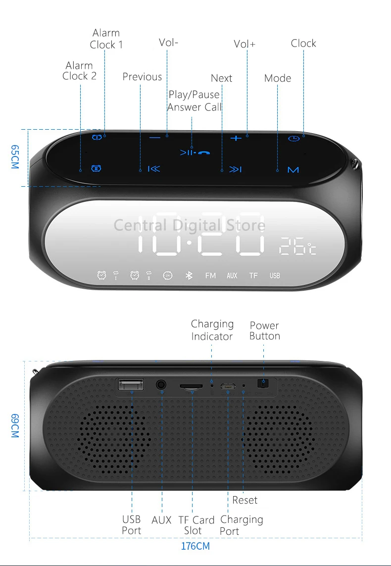 Стерео беспроводной Bluetooth динамик 10 Вт маленький портативный домашний светодиодный экран Будильник fm-радио громкий динамик Бас Сабвуфер Soundbox