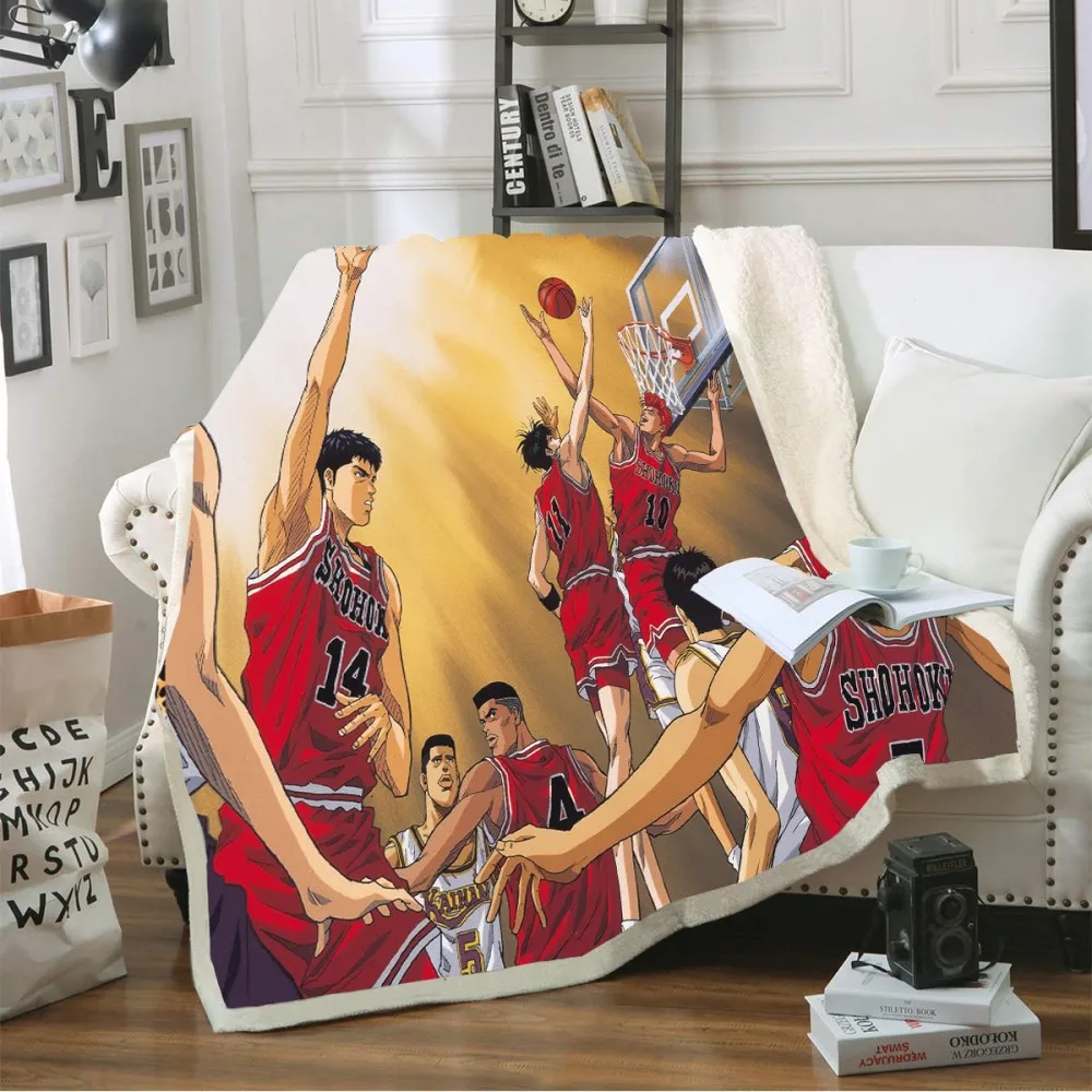 

Anime Basketball Athlete Sherpa Fleece Blanket Couch Cover Winter Warm Bedspread Boys Gift Kids Teens Travel Office Home Bedding