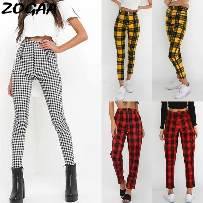 skinny high waisted plaid pants