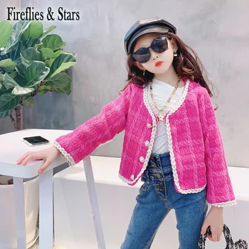 

Spring Autumn girls suit coat baby jacket children outwear kids brand clothes fashion ins pearl check plaid gunny 2 to 9 yrs