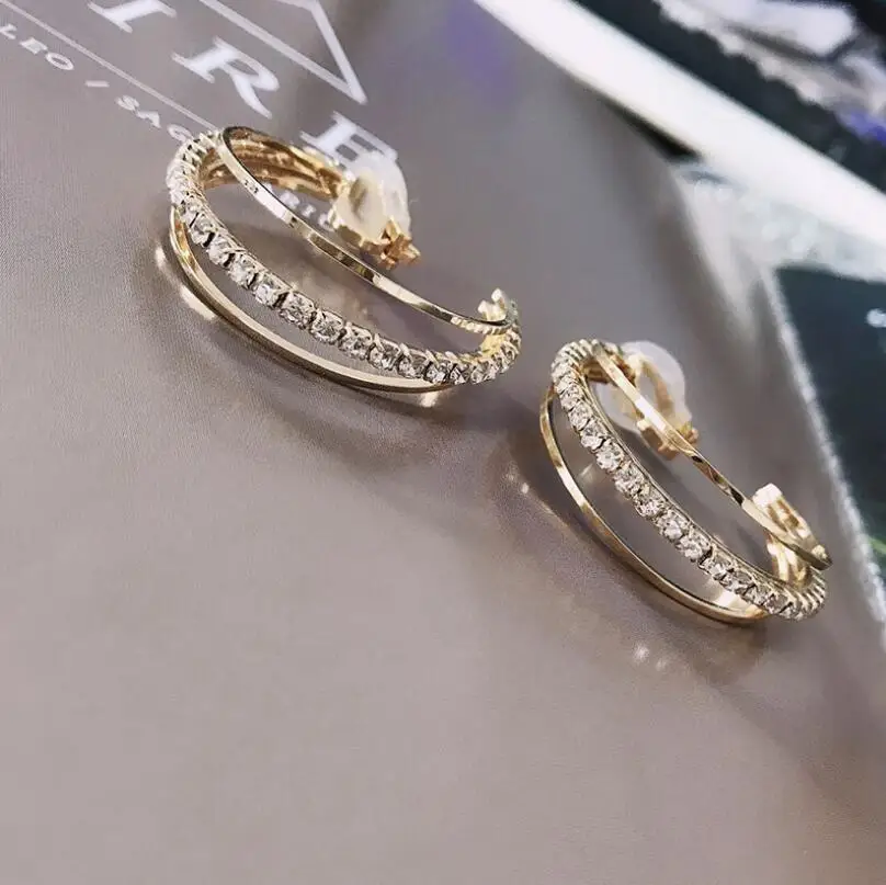 Korea Style Gold Color Copper Material Geometric Circle Clip on Earrings Without Pierced Elegant Cuff Ear Clip Anti-allergy Gift 