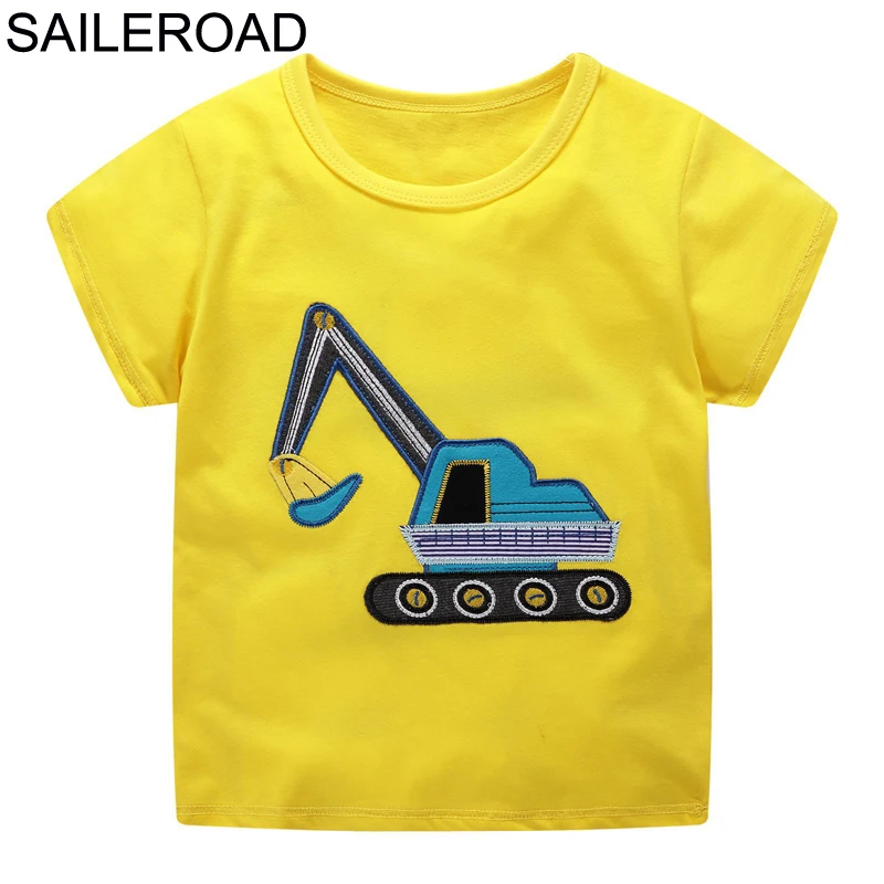 SAILEROAD Экскаватор Аппликация Детские Шорты Одежда Летняя детская Одежда Хлопок Детские футболки Бульдозер Мальчики Одежда