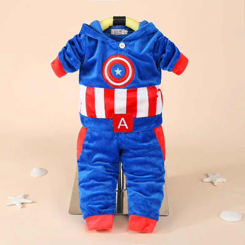 Детская одежда с супергероями зимние комплекты с человеком-пауком для маленьких мальчиков модный свитер с капюшоном для девочек+ штаны, 2 предмета, детская одежда с Бэтменом