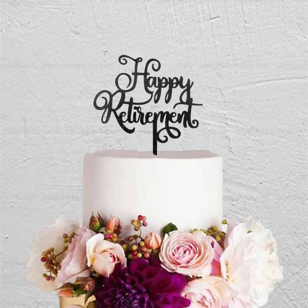 

Happy Retirement Acrylic Wooden Party Cake Topper Unique Party Cake Accessory Lettering Cake Topper for Retirement Party