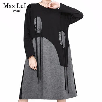 

Max LuLu 2020 Korean Fashion Style Ladies Spring Casual Loose Dresses Womens Punk Patchwork Dress Casual Cotton Holes Vestidos