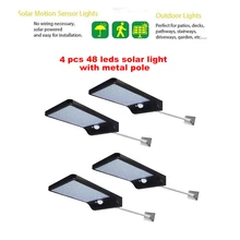 2/4pcs 48 LED Waterproof Solar Buitenlamp Outdoor Lamp Motion Sensor Detector Wall Light Path Garage Patio Lighting Security Nig
