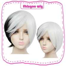 Ebingoo Cruella Deville, парик, боковая челка, полубелый, черный, слоистый синтетический парик для косплея для женщин, вечерние, Хэллоуин+ парик, шапка