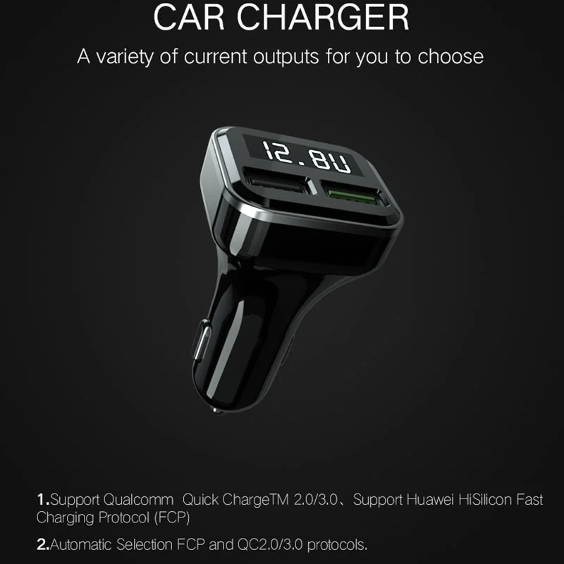QC3.0 Быстрый двойной usb порт автомобильное зарядное устройство измерение напряжения Быстрая Зарядка адаптер