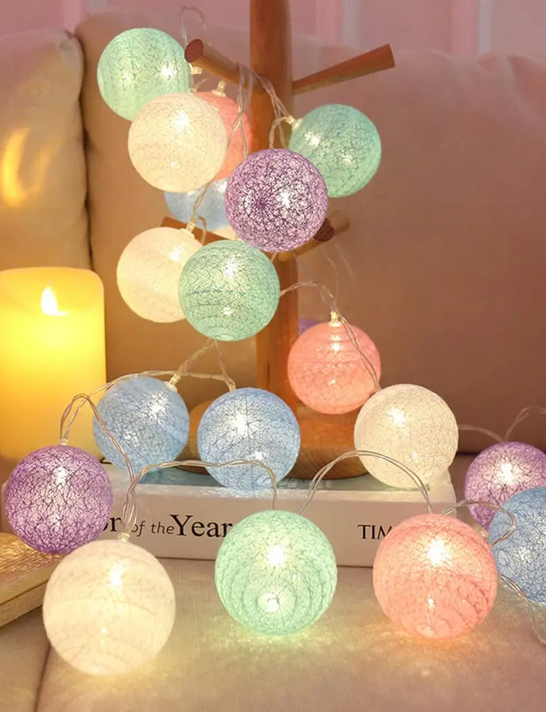 Рождественский светильник s гирлянда светодиодный светильник в виде шара струны хлопковые шары для двора Hanukkah украшения для спальни лампа для праздника, Нового года, дня рождения