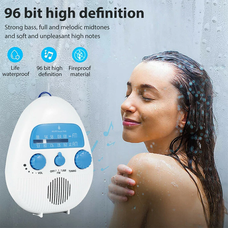 PortableWaterproofShowerRadioBathroomHangingMusicRadioSpeaker