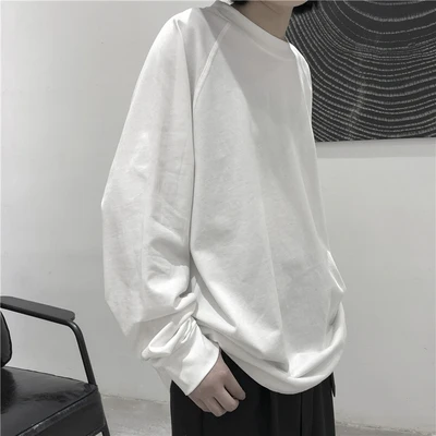 Spring solid color wide round neck dark wind loose