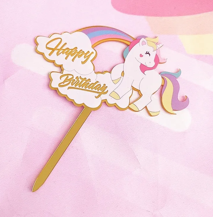 1 Pcs Hot Sale Happy Birthday Unicorn Rainbow Cake Toppers for Cupcake Toppers Wedding Cake Decoration Supply