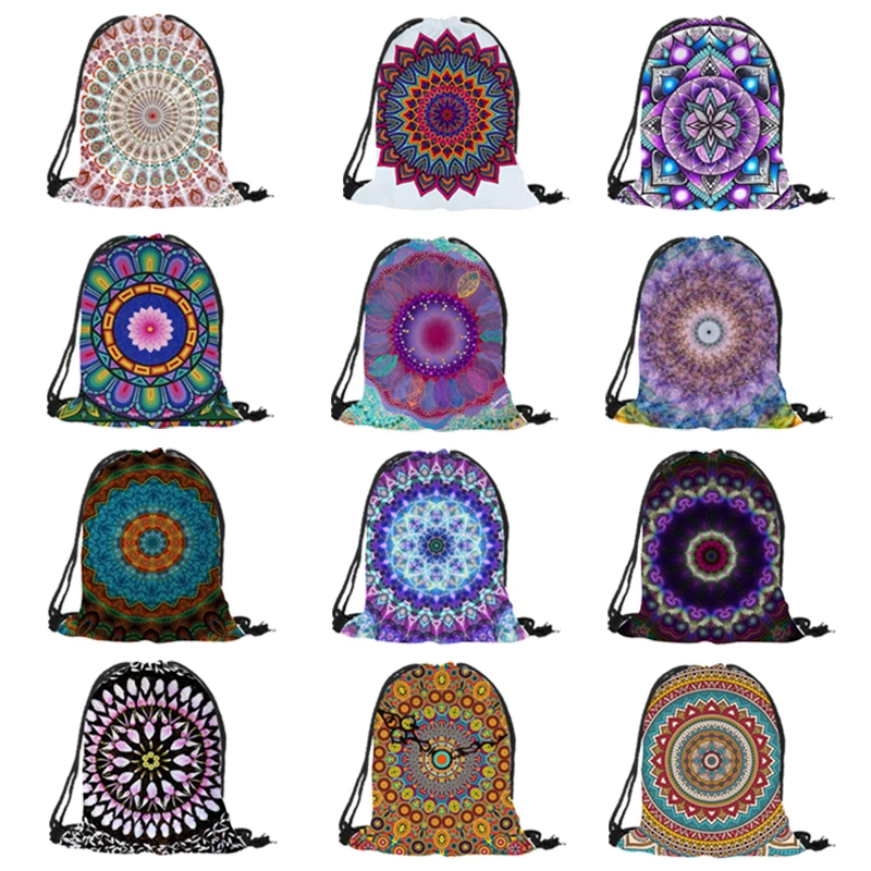 

Mandala Floral Printing Drawstring Backpack 2018 New Fashion Backpack Men Women Unisex Shoulder Bag daily office useful
