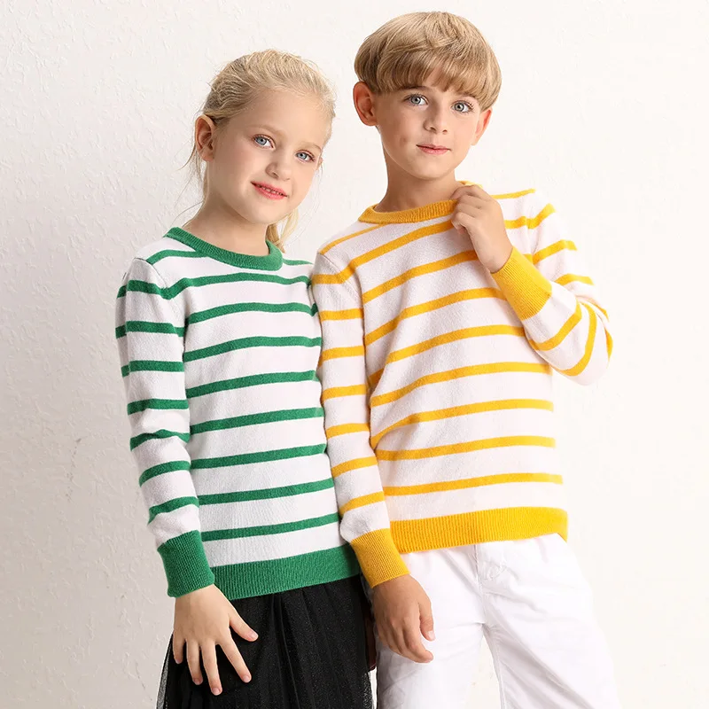 

Autumn And Winter New Style Children Mountain Cashmere Sweater BOY'S Girls Stripes Crew Neck Loose-Fit Pullover Sweater Long-sle