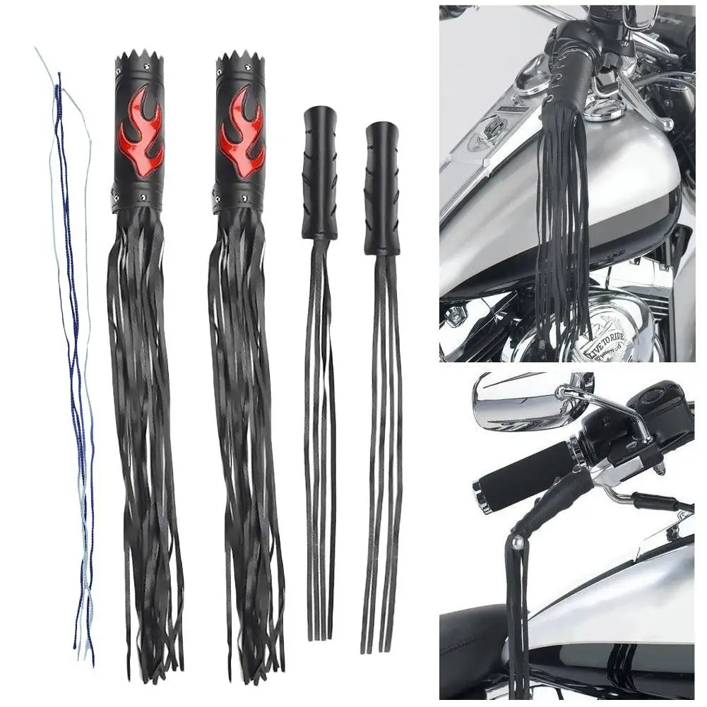 Motorcycle Grip Covers Leather Motorcycle Brake Clutch Fringe Grip Covers Auto Refit Retro Flame Handlebar Handle Spike Streamer Motor Styling Accessor