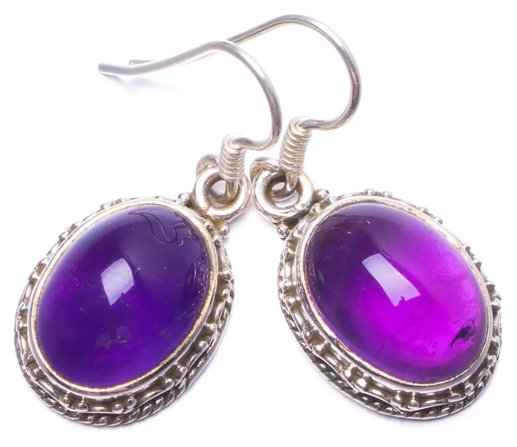 Натуральный Аметист ручной работы Уникальные 925 пробы серебряные серьги 1,2" Y0931