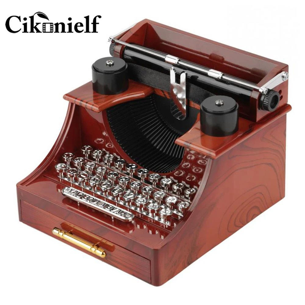 Mini Vintage Style Retro Typewriter Clockwork Music Box Gift Table