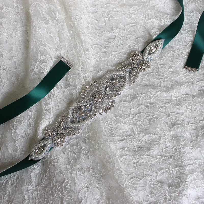 Кристалл ремень Свадебное Sash жемчуг Свадьба пояс для новобрачных шарики для свадебное платье подружки невесты ленты серебристыми
