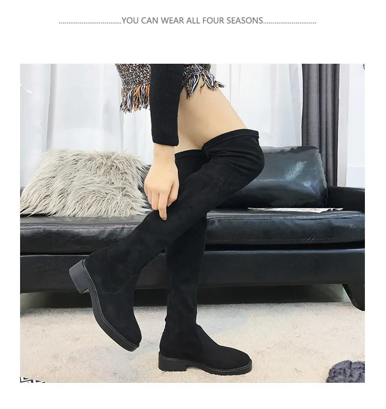 Сапоги выше колена на среднем квадратном каблуке; женские сапоги; пикантные женские модные сапоги из эластичной ткани на шнуровке; размеры 34-43