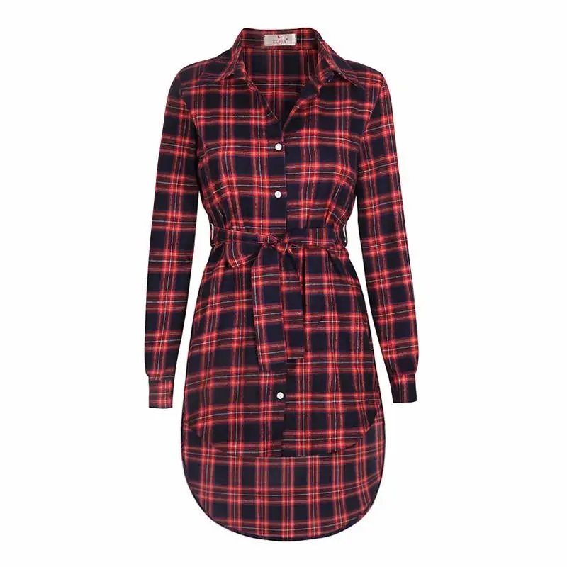 navy blue Женские блузки с длинным рукавом, рубашки в клетку, рубашка с отложным воротником, Повседневная Туника, женские Необычные блузки размера плюс, топы LJ5932M - Цвет: navy blue