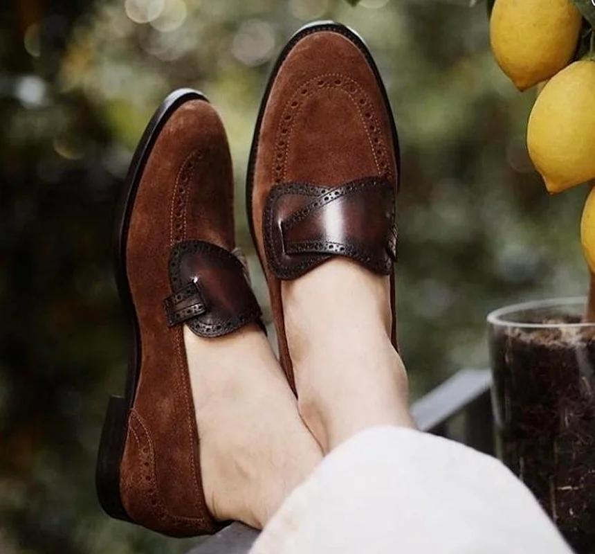 De los hombres hechos a mano nuevos marrón y cuero de la Pu imitación ciervo terciopelo mocasines negocios traje cómodo y de moda Casual HL167