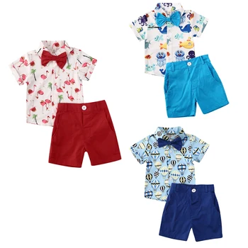 

Toddler Kids Baby Boy Summer Flamingo Clothes Bow Shirt Button Tops Short Pants Outfits Gentleman Formal Clothing