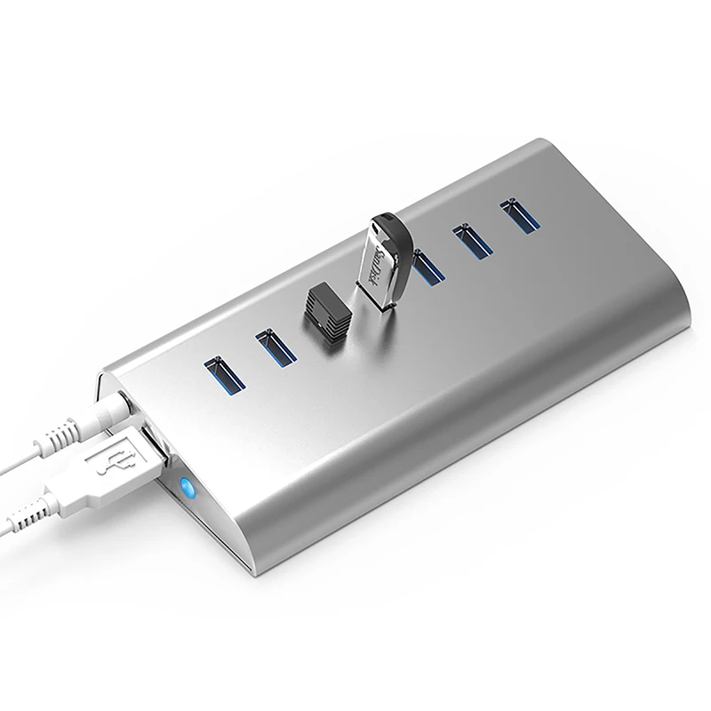 Blueendless 5 Гбит/с быстрая скорость Серебро Алюминий 7 портов USB 3,0 серия USB концентратор высокоскоростной портативный алюминиевый USB hub-разветвитель