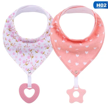 

2Pcs/ Lot Baby Bandana Drool Bibs and Teething Toys Made with Cotton, Super Absorbent and Soft Unisex Newborn Bibs With teether