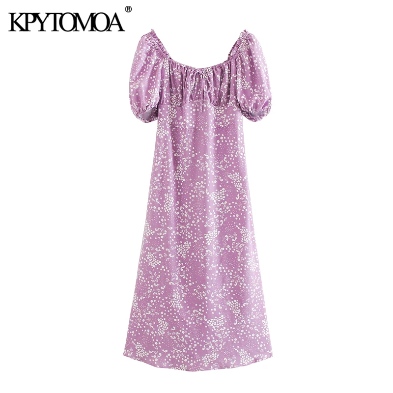 KPYTOMOA Women 2020 Chic Fashion Floral Print Ruffled Midi Dress Vintage Puff Sleeve Back Elastic Summer Female Dresses Vestidos KPYTOMOA Women 2020 Chic Fashion Floral Print Ruffled Midi Dress Vintage Puff Sleeve Back Elastic Summer Female Dresses Vestidos