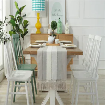 

Large Modern Double layer Table Runners Dresser Scarves with Multi-Tassels Modern minimalist Style