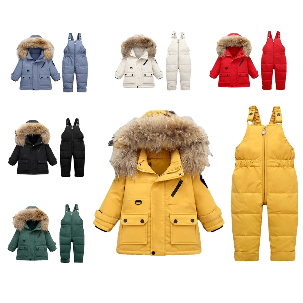 Зимний Детский костюм пуховик из двух предметов для мальчиков и девочек-30 зимний