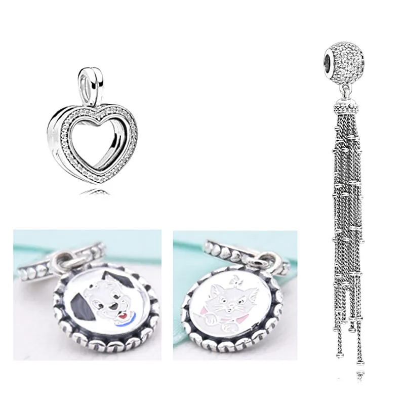 

PDB DZ 37 100% Sterling Silver 925 FLOATING LOCKET Pandent Heart-shaped Charm Box Zircon Border Cute Cat And Dog Pendant