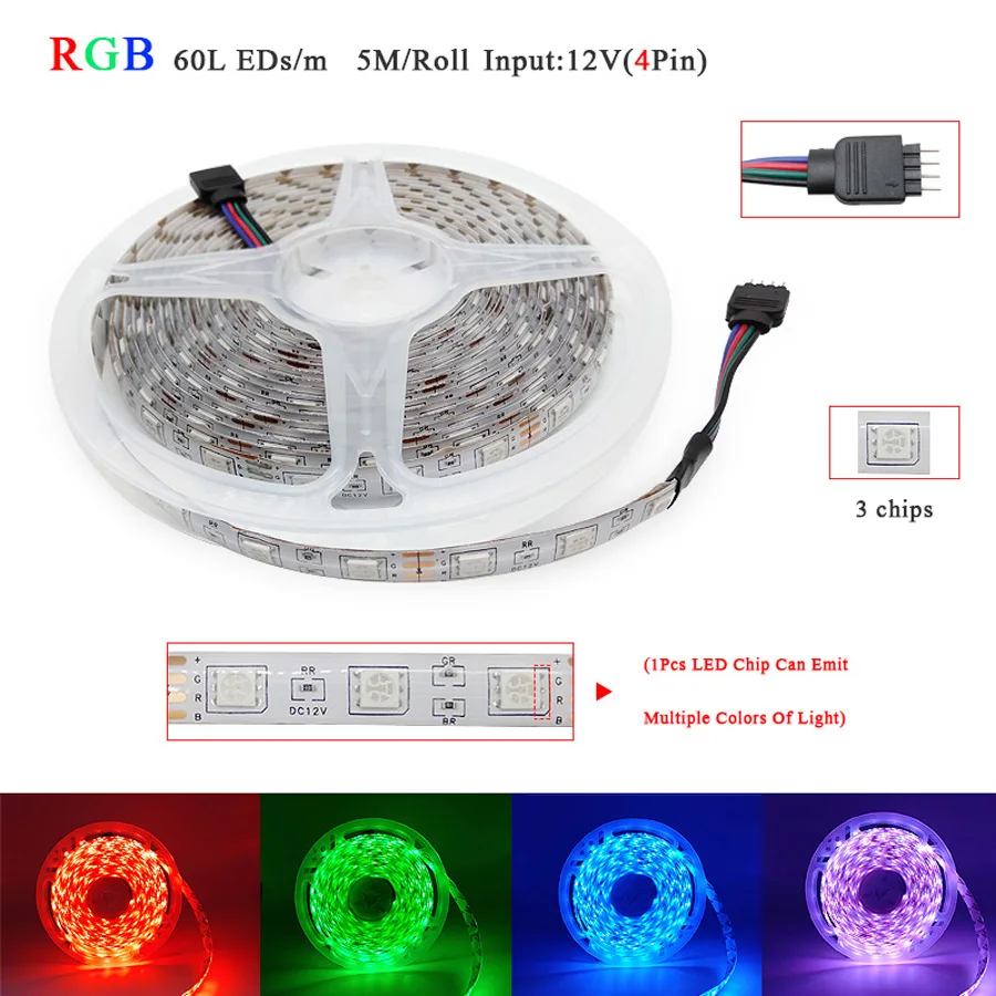 9 LED Strip 5050 DC12V 60LEDsm Flexible LED Light RGB RGBW 5050 LED Strip 300LEDs 5mlot (2)