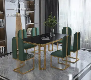 

Simple stainless steel marble dining table and chair combination
