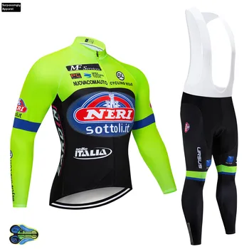 

2019 Tour de ITALIA Fluo Green Pro UCI Team Cycling Sets 12D Bike Clothing Bicycle Wear Autumn Long Sleeve Cycling Jerseys Sets