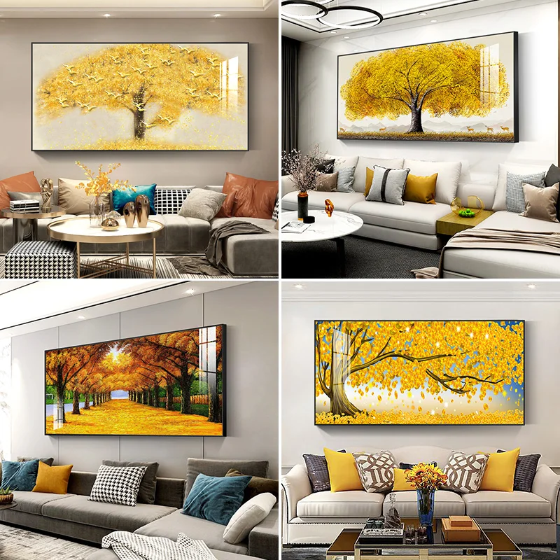 Yellow Gold Money Tree for Living Room Decoration Painting Rich Tree Canvas Painting Wall Pictures Landsdcape Posters Prints