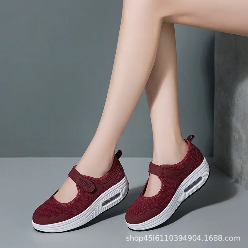 

Summer Mesh Rocking Shoes Women's Slanted Heel Thick Bottomed Extra High Mom Shoes Square Dance Middle-aged Walking Shoes 2015