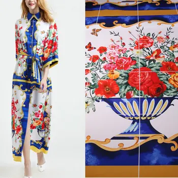 

Blue Color Flowers Linen Fabric Blue Majolica Printed CADY Fabric For Summer and Spring Women Daily Dress Cady Fabric&Clothing