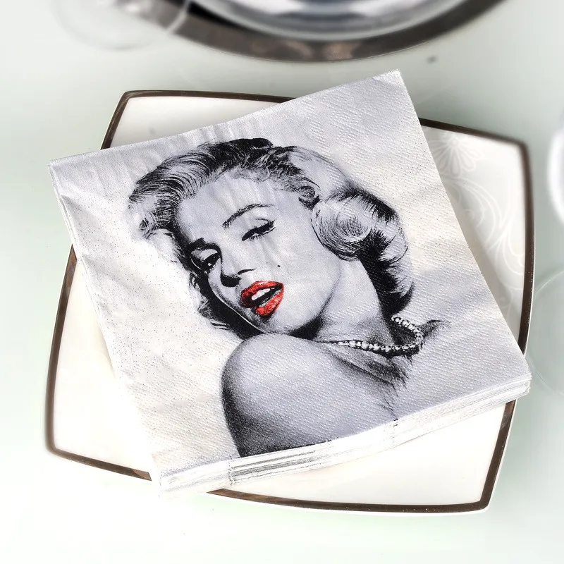 

60x set Classic Monroe Pattern Decoupage Napkin Paper Tissue for Xmas Wedding Decoration Tableware