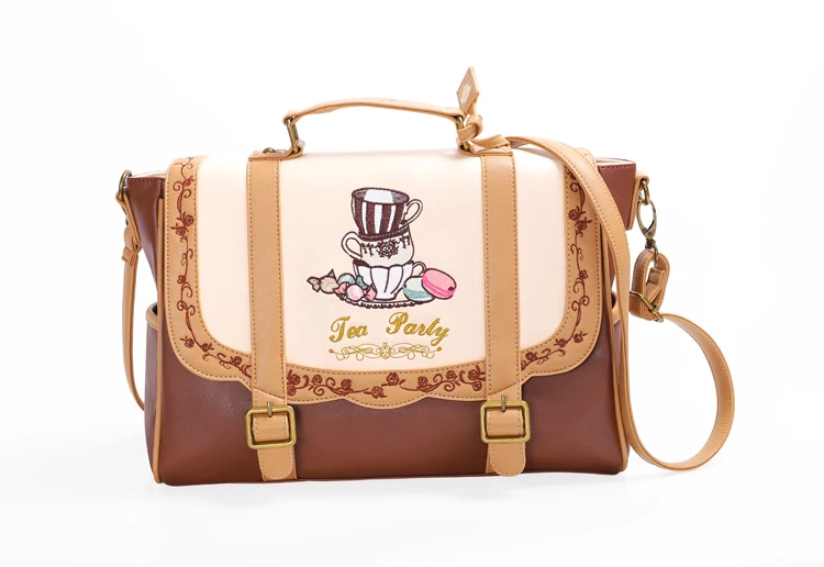 Japanese lolita age reduction embroidery bag small fresh female backpack college JK bag high school A4 school bag shoulder 3way