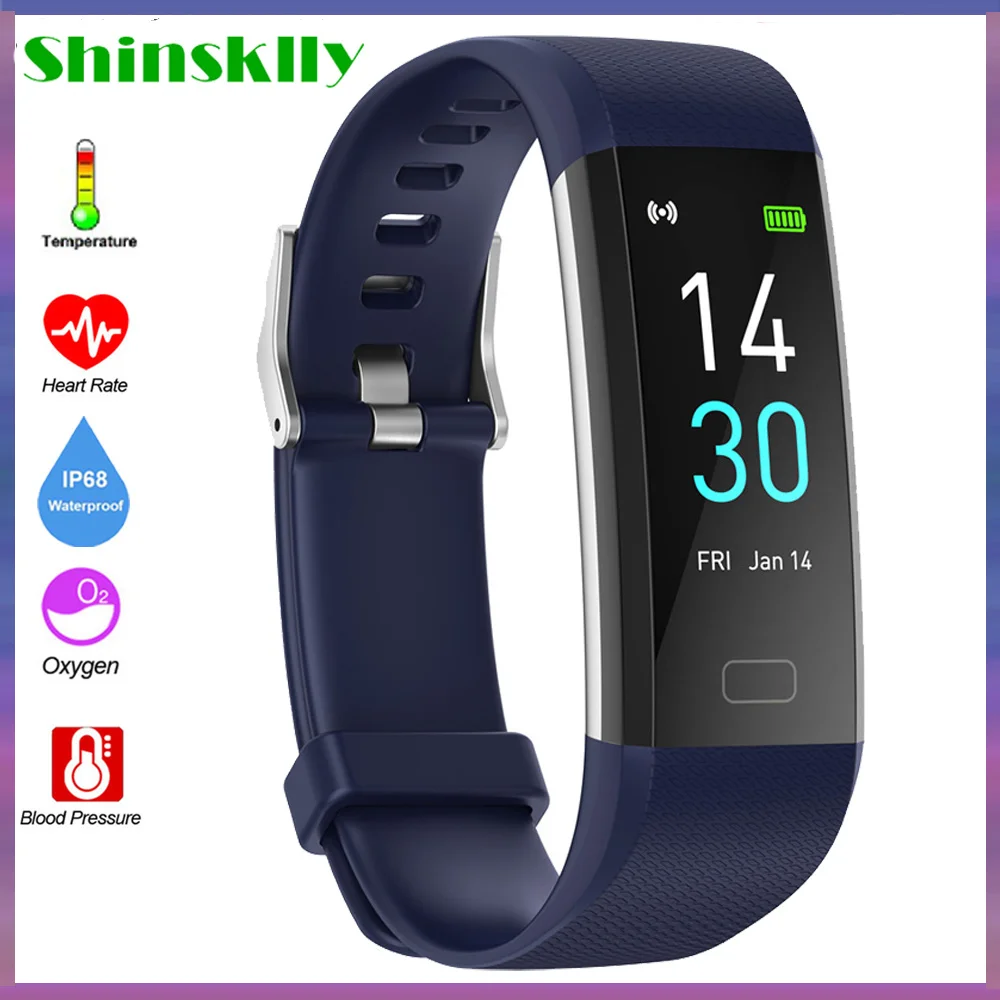 Bluetooth 5.0 Smart Band Watch IP68 Body Thermometer Smart Bracelet Heart Rate Monitor Sport Fitness Tracker Bracelet Men Women