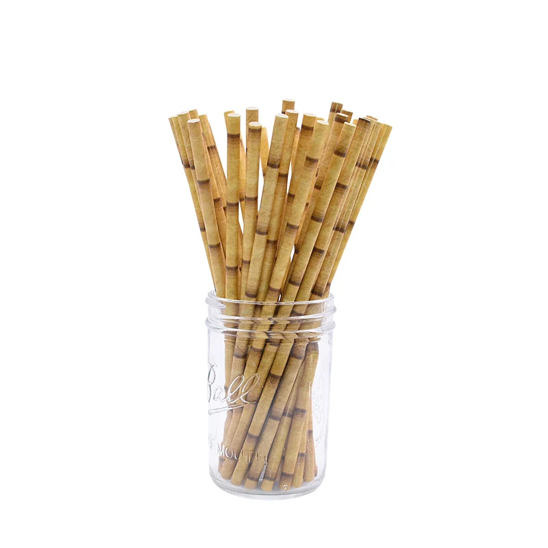 25Pcs Creative Drinking Straw Bamboo Pattern Paper Drinking Straw Decoration Wedding Party Bar Supplies