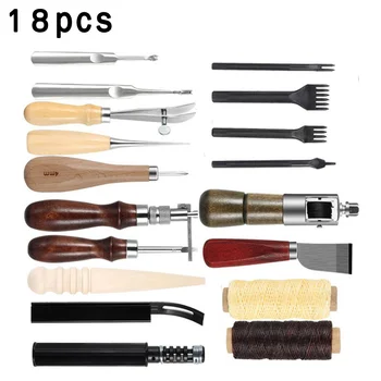 

18pcs Stitching Wheel Chisel Beveler Awl Edge Cutting Set Leather Crafts Tool