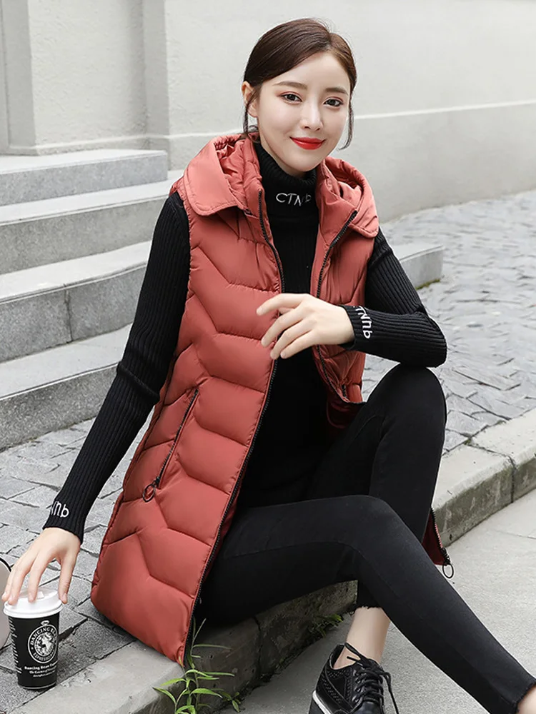

2020 Autumn and Winter Down Cotton Jacket Women Mid-length Sleeveless Vest Simple Cotton Jacket Women sleeveless jacket women